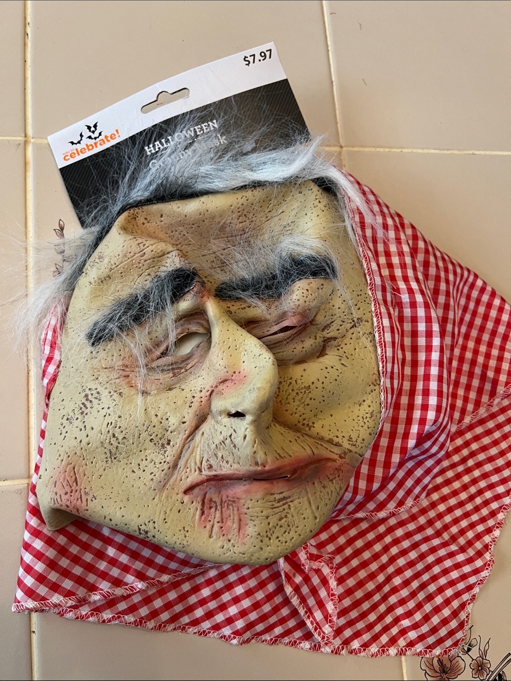 Halloween Old Man Face Mask in Beige with Gray Hair